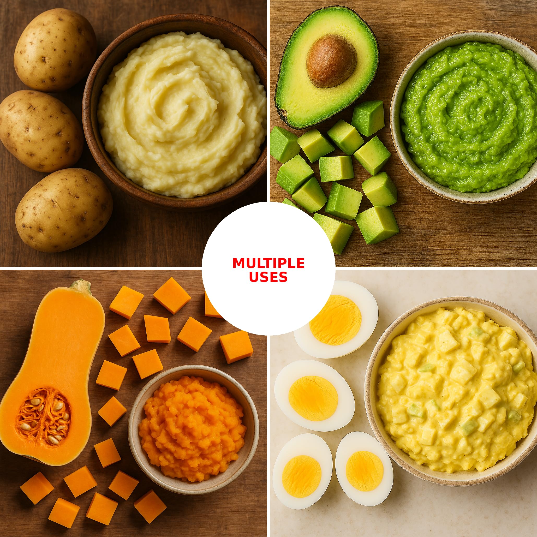 HIC Kitchen 2-In-1 Mix N’Masher Potato Masher, 18/8 Stainless Steel, For Potatoes, Vegetables, Fruits, Guacamole, Baby Food, And Eggs - Image 3