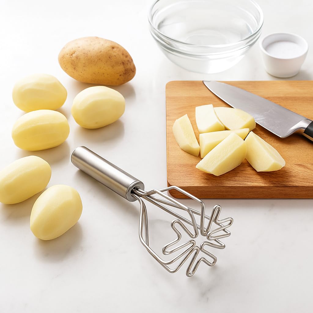 HIC Kitchen 2-In-1 Mix N’Masher Potato Masher, 18/8 Stainless Steel, For Potatoes, Vegetables, Fruits, Guacamole, Baby Food, And Eggs - Image 4