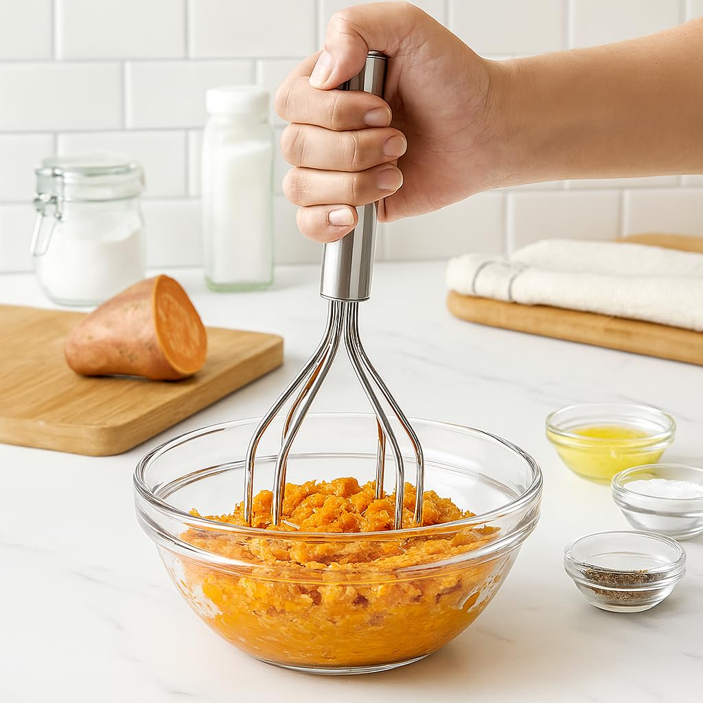 HIC Kitchen 2-In-1 Mix N’Masher Potato Masher, 18/8 Stainless Steel, For Potatoes, Vegetables, Fruits, Guacamole, Baby Food, And Eggs - Image 5