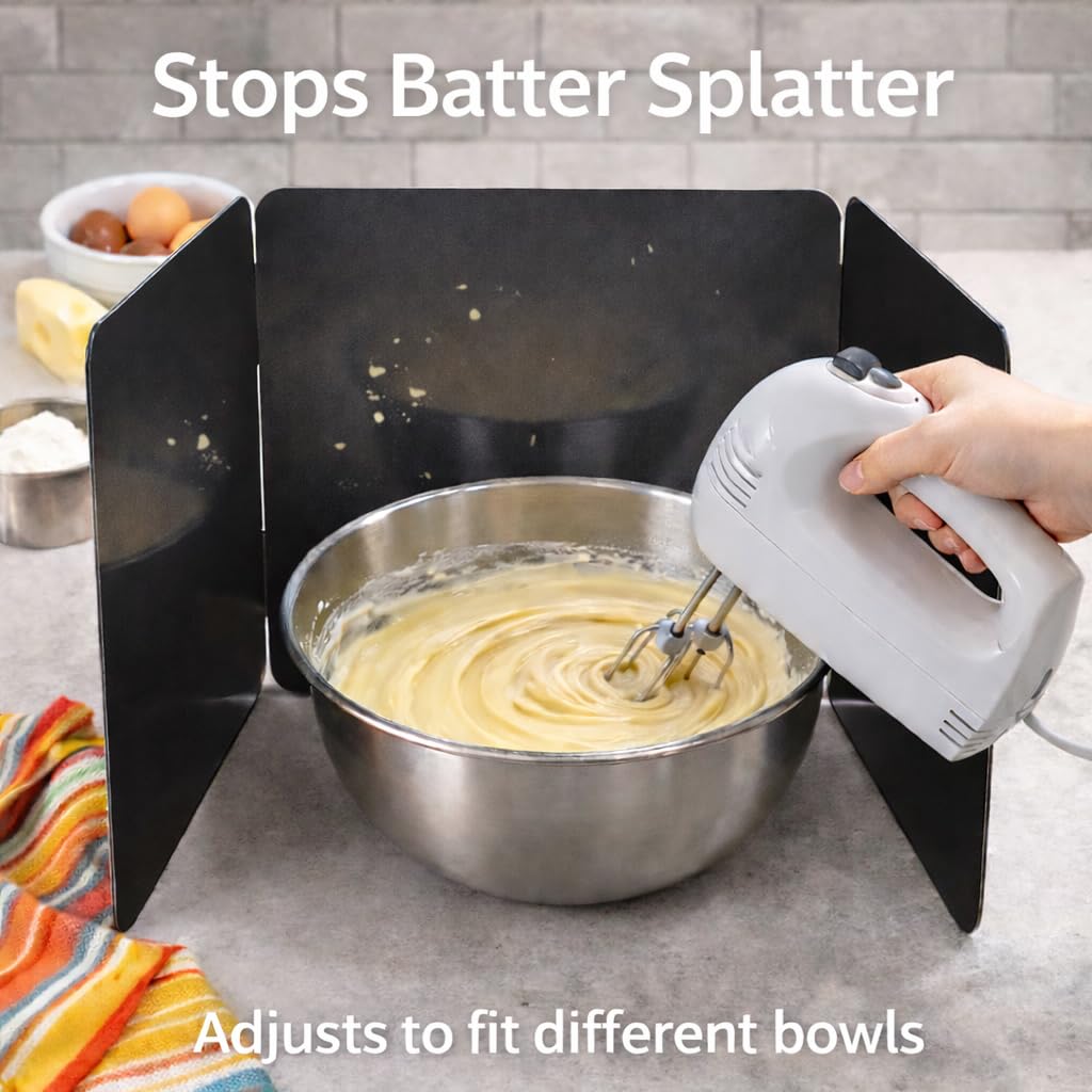 HIC Kitchen 3-Sided Splatter Guard, Non-Stick Carbon Steel, Heat Safe, Folds Flat For Storage, Fits Up To 10.5-Inch Pans And Bowls - Image 3