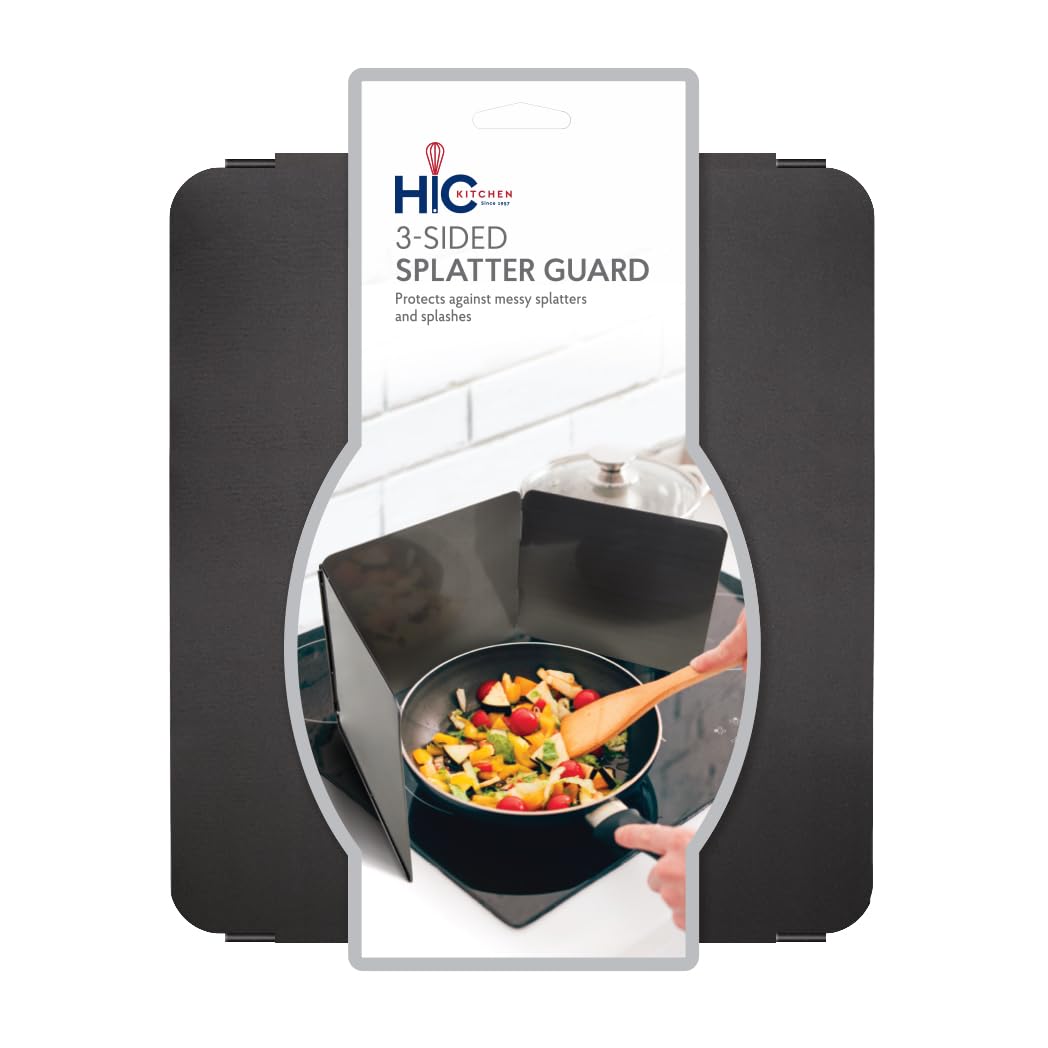 HIC Kitchen 3-Sided Splatter Guard, Non-Stick Carbon Steel, Heat Safe, Folds Flat For Storage, Fits Up To 10.5-Inch Pans And Bowls - Image 7