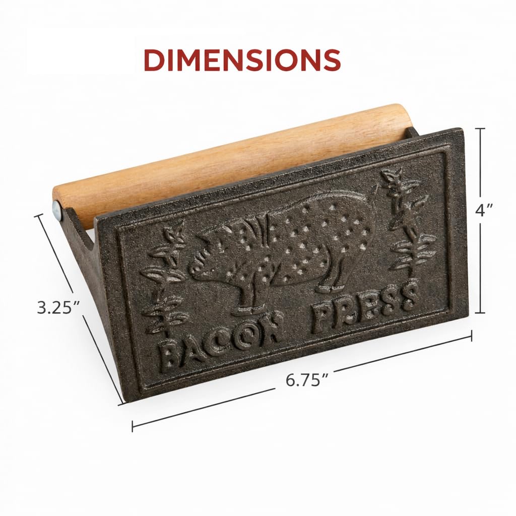HIC Kitchen Bacon Press, Heavyweight Cast Iron, Rectangular With Wood Handle, For Stovetop Grill And Griddle - Image 7