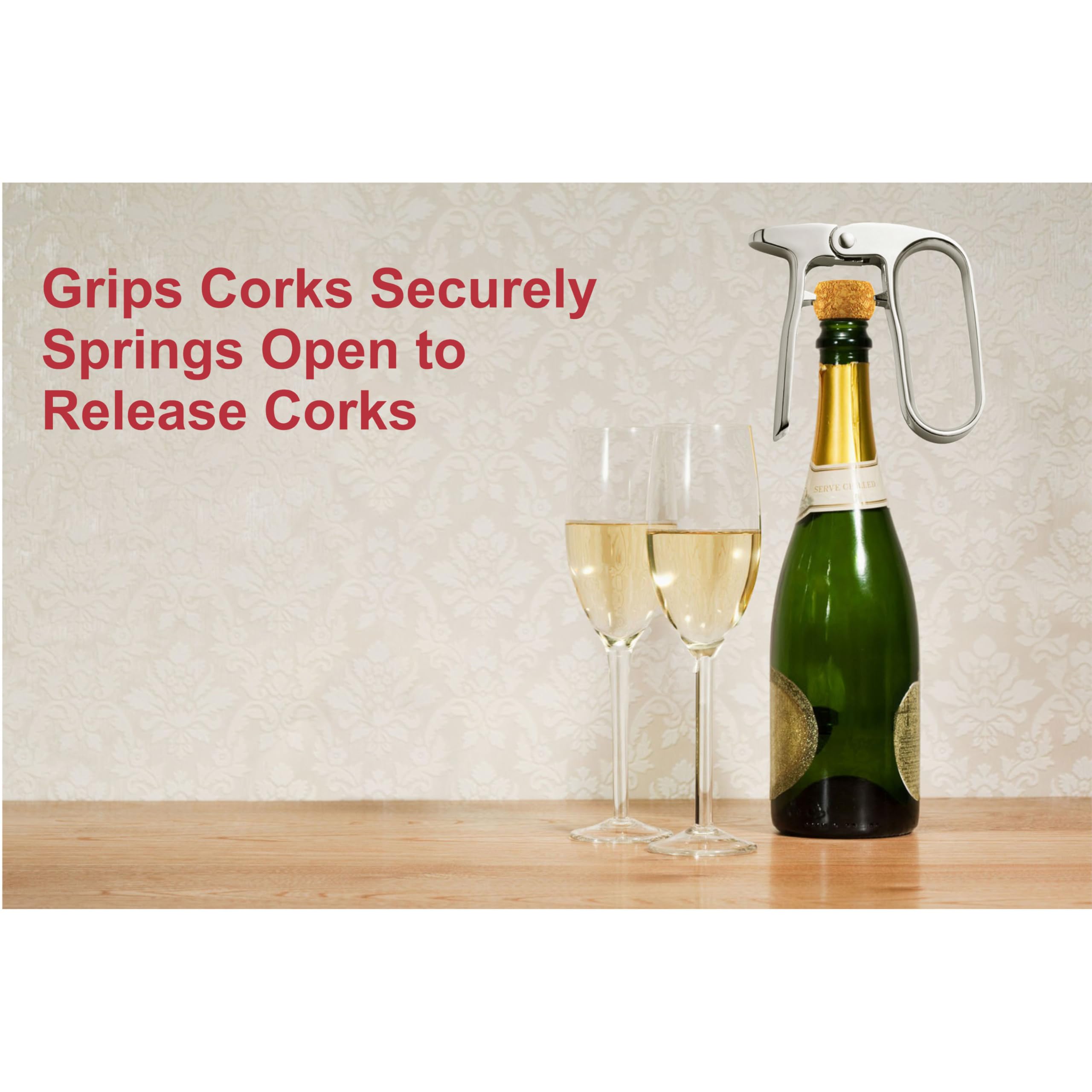 HIC Kitchen Bar Champagne Opener, Spring-Action Design, For Natural and Synthetic Champagne Corks - Image 3