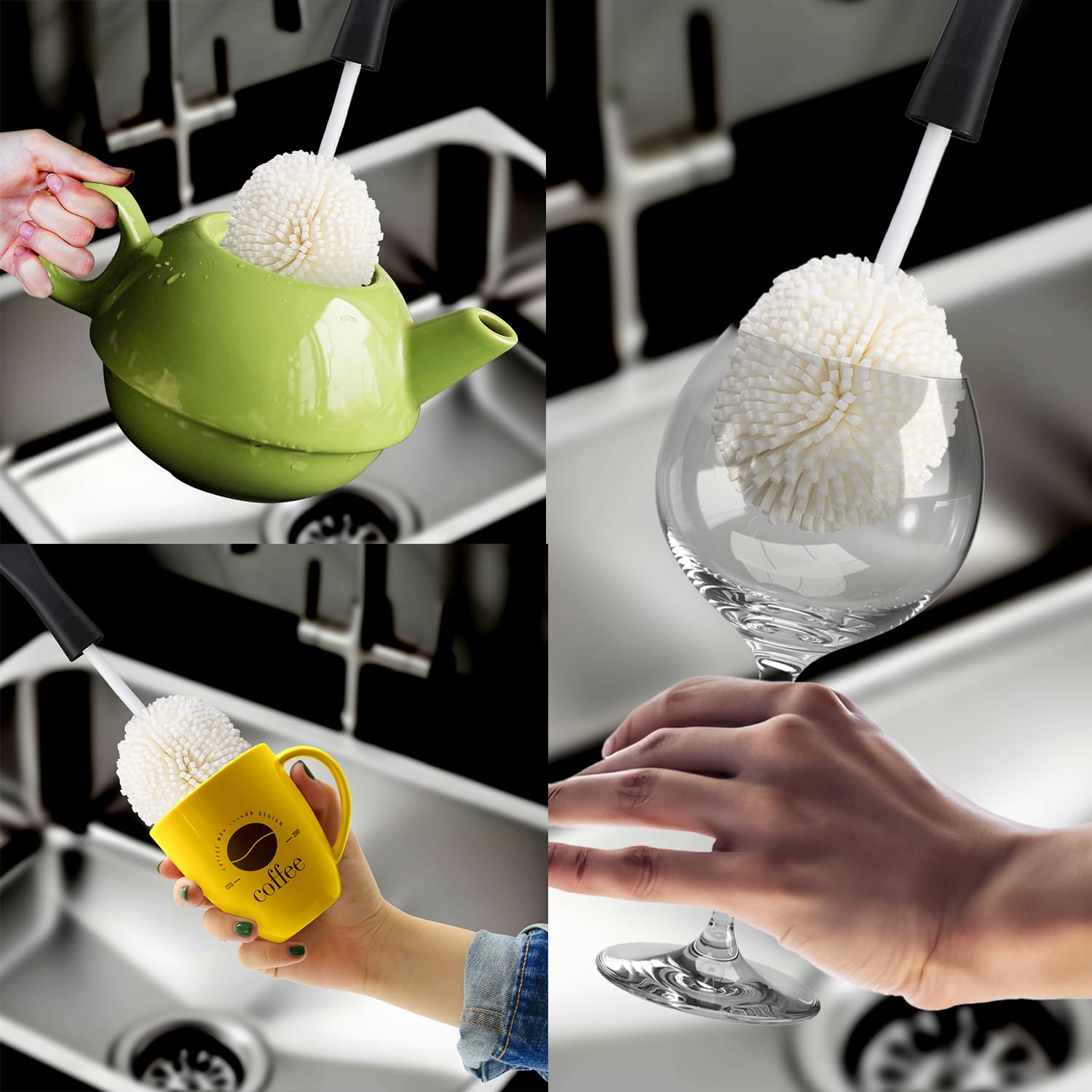 HIC Kitchen Bar Soft Foam Glass Washing Brush, Non-Scratch Foam Tips - Image 4