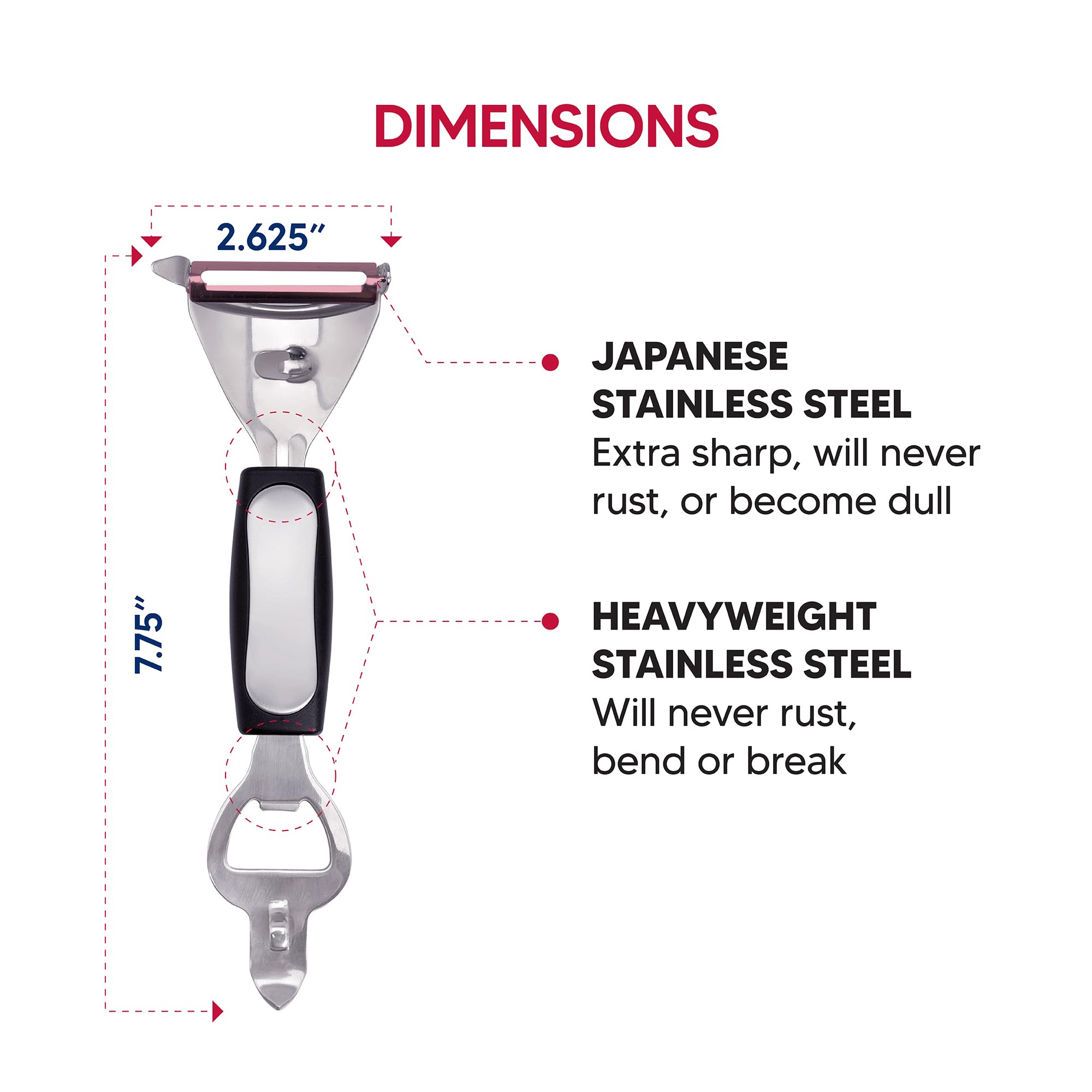 HIC Kitchen Bar Tool, Bottle Opener, Can Punch and Citrus Peeler, Japanese Stainless Steel, BPA Free - Image 4