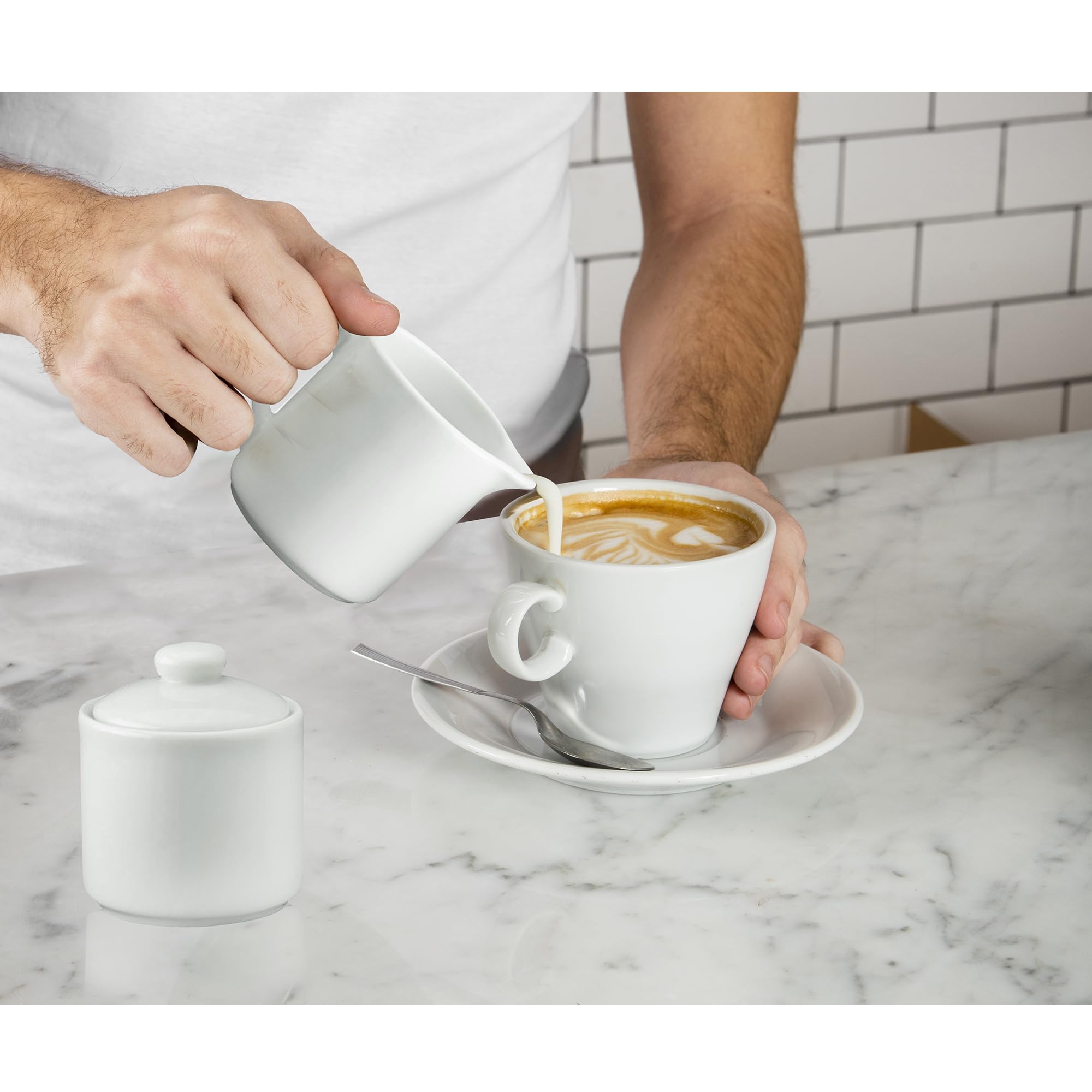 HIC Kitchen Contemporary Creamer And Sugar Bowl With Lid Set, Fine Porcelain, For Serving Sugar, Milk, Cream, Syrup, And Sauces, 3-Piece Set - Image 3