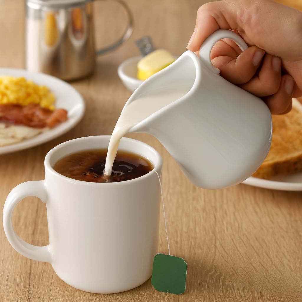 HIC Kitchen Creamer Pitcher With Handle, Fine Porcelain, 8-Ounce Capacity, For Coffee, Tea, Dressings, Sauces, Set of 2 - Image 3