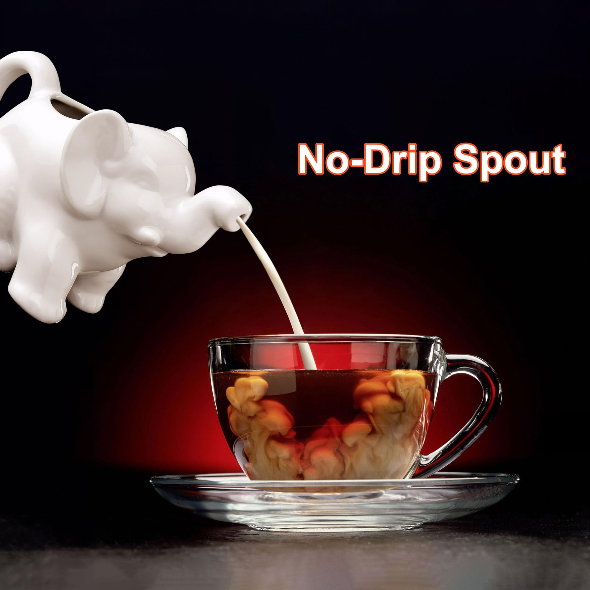 HIC Kitchen Elephant Creamer With Handle, Fine Porcelain, 9-Ounce, For Serving Milk, Cream, Syrup, Dressings, And Sauces - Image 3