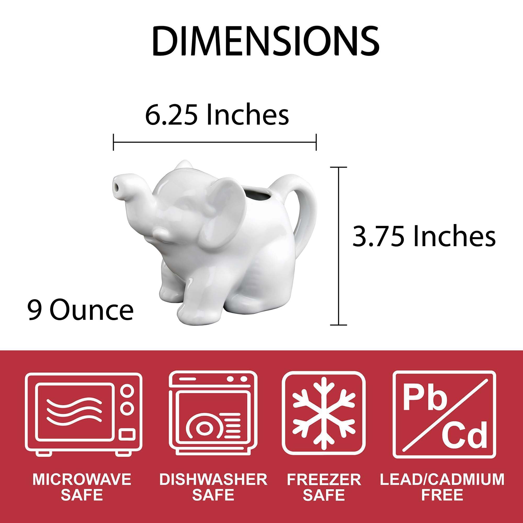HIC Kitchen Elephant Creamer With Handle, Fine Porcelain, 9-Ounce, For Serving Milk, Cream, Syrup, Dressings, And Sauces - Image 6