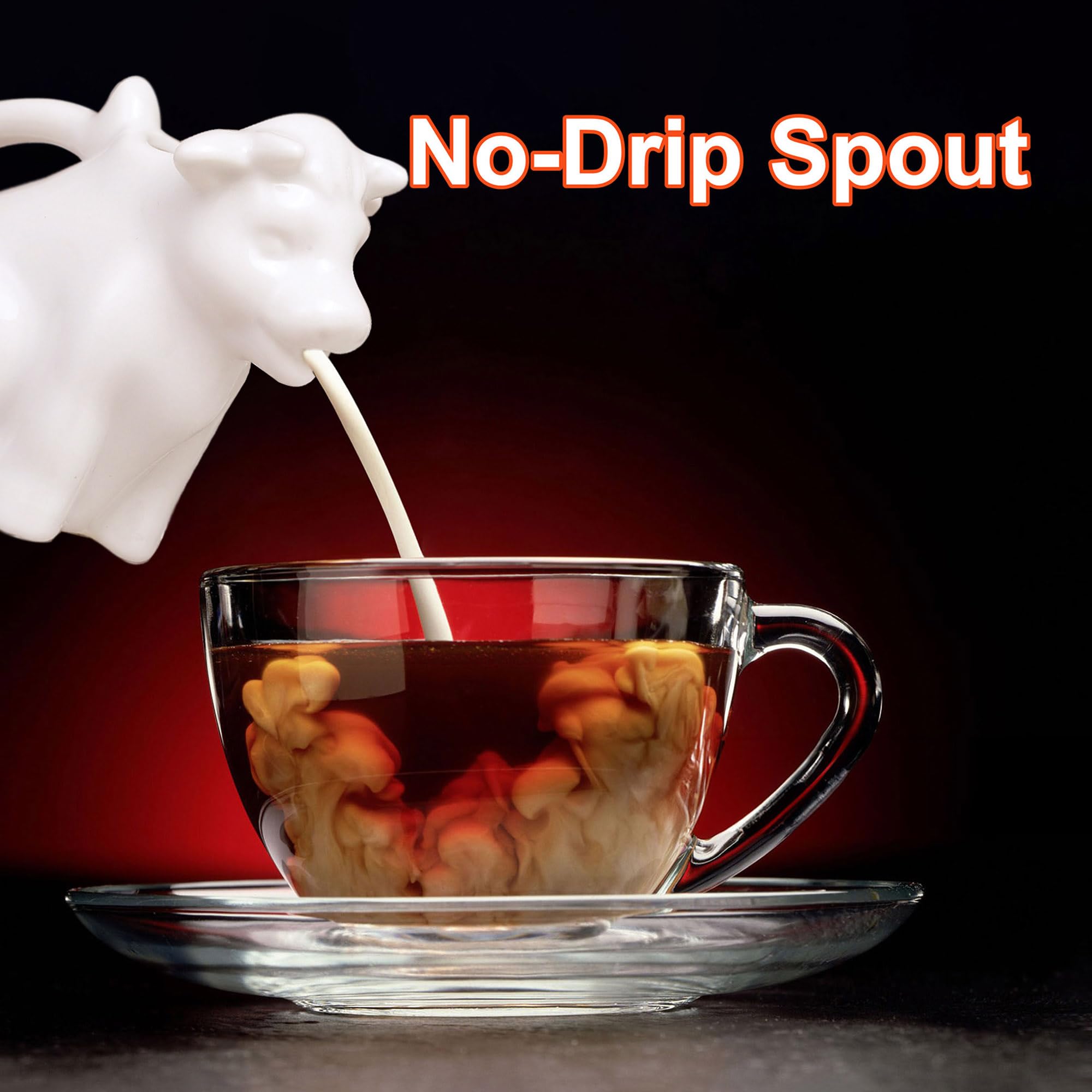 HIC Kitchen Mini Cow Creamer With Handle, Fine Porcelain, 2-Ounce, For Serving Milk, Cream, Syrup, Dressings, And Sauces - Image 3