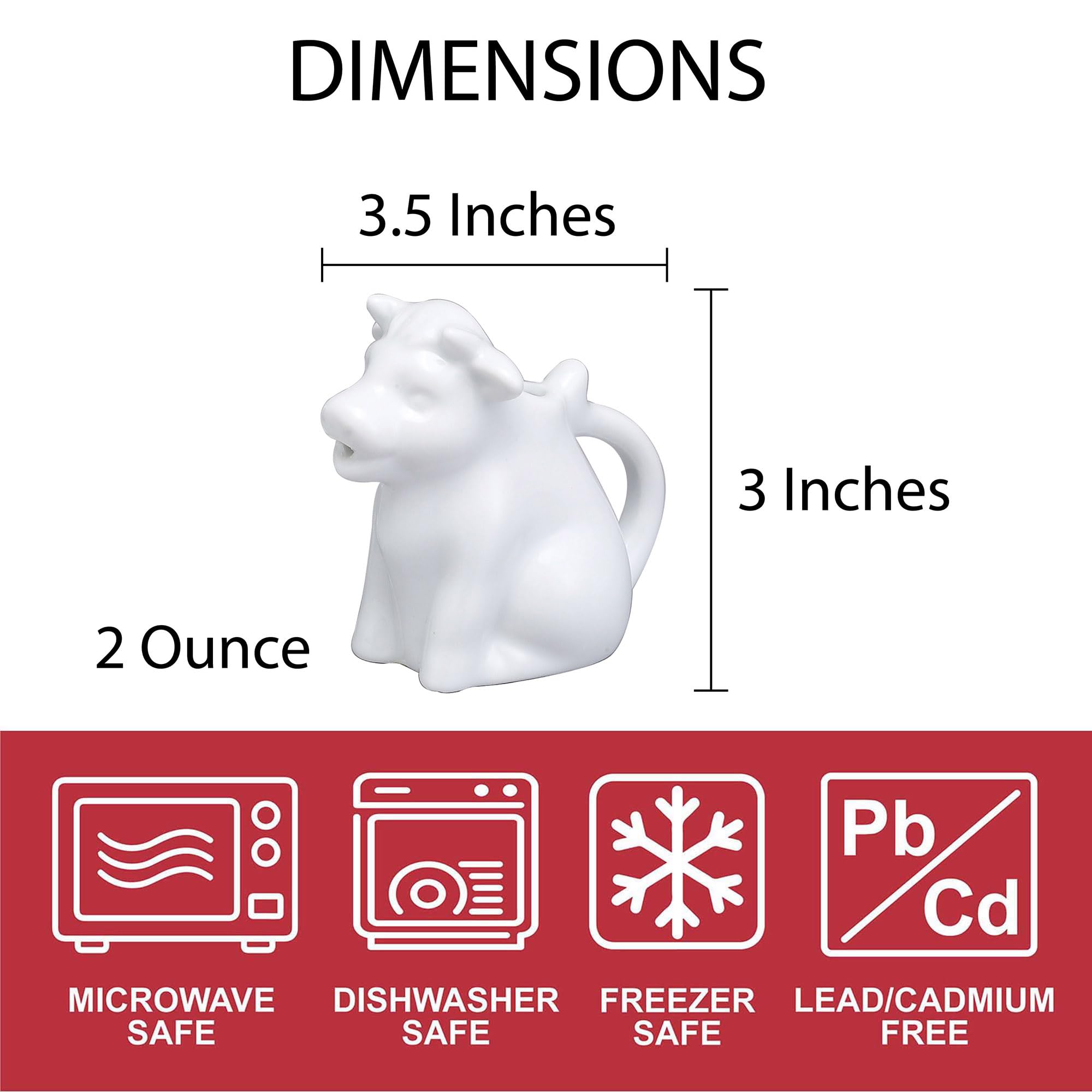 HIC Kitchen Mini Cow Creamer With Handle, Fine Porcelain, 2-Ounce, For Serving Milk, Cream, Syrup, Dressings, And Sauces - Image 5