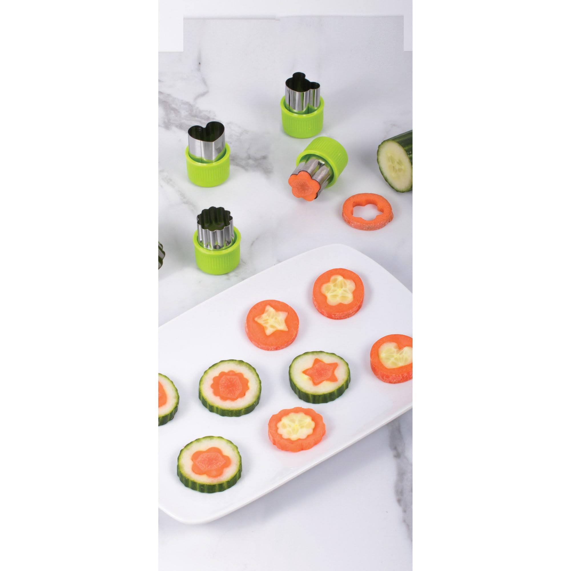HIC Kitchen Mini Fruit and Vegetable Cutter Garnishing Set, Stainless Steel Safety Blades, 9-Piece Set - Image 6
