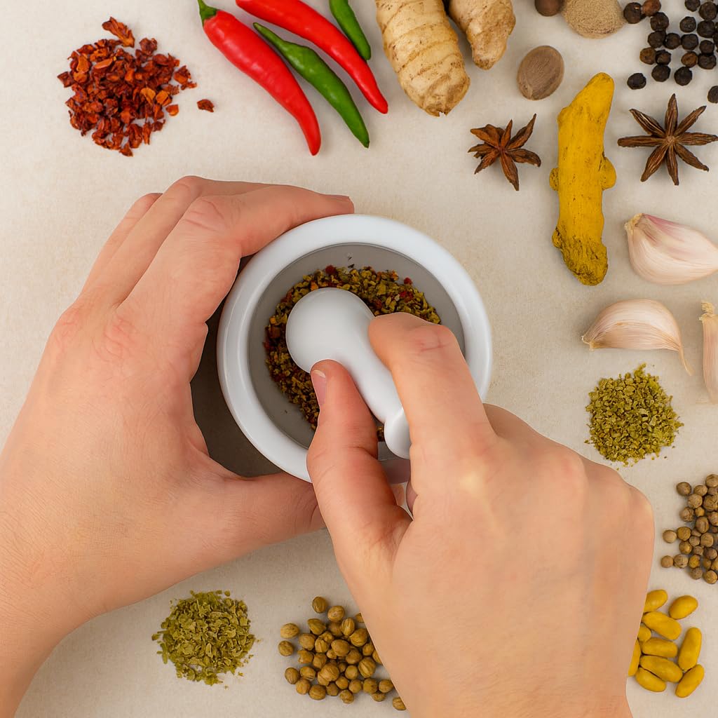 HIC Kitchen Mortar and Pestle Set, Fine Porcelain, Set of 3 Sizes, Spice Herb Grinder, Pill Crusher, Nut Butter Maker - Image 3