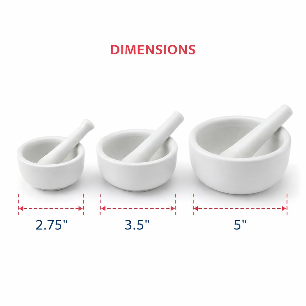 HIC Kitchen Mortar and Pestle Set, Fine Porcelain, Set of 3 Sizes, Spice Herb Grinder, Pill Crusher, Nut Butter Maker - Image 6