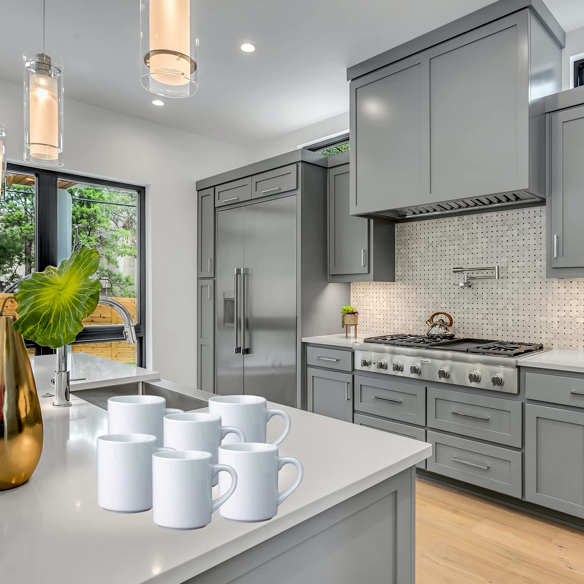 HIC Kitchen Mug Set, Fine Porcelain, 10-Ounce, Set of 6 - Image 3