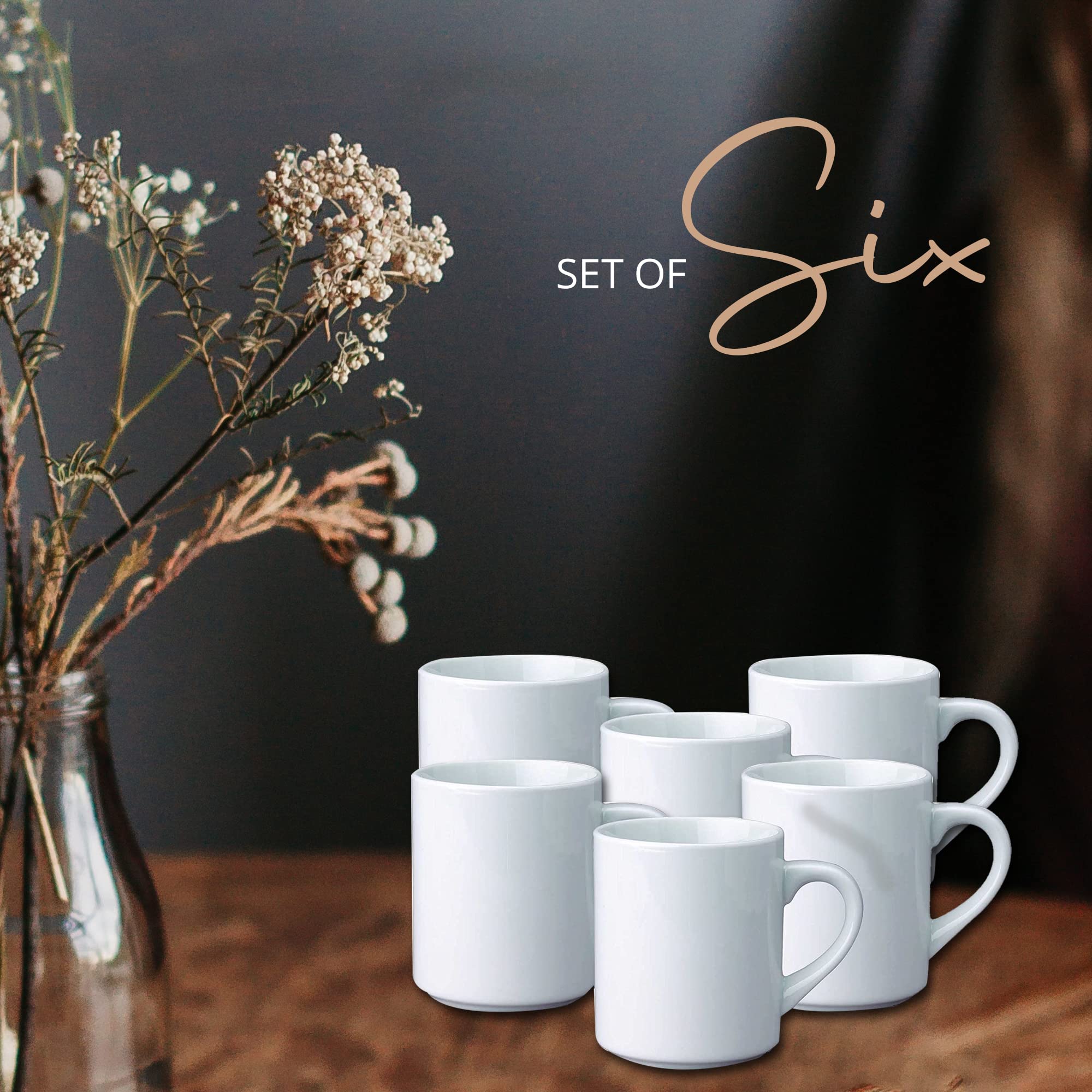 HIC Kitchen Mug Set, Fine Porcelain, 10-Ounce, Set of 6 - Image 4