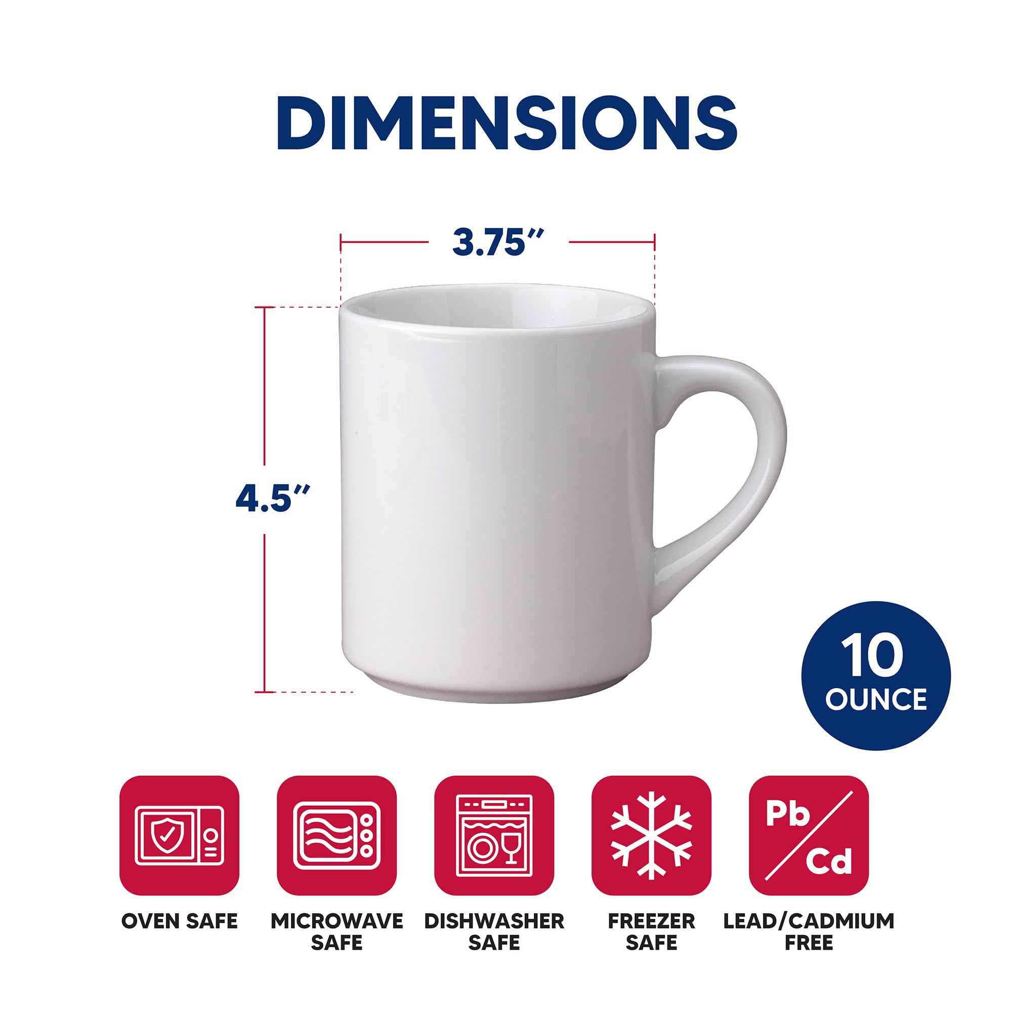 HIC Kitchen Mug Set, Fine Porcelain, 10-Ounce, Set of 6 - Image 5