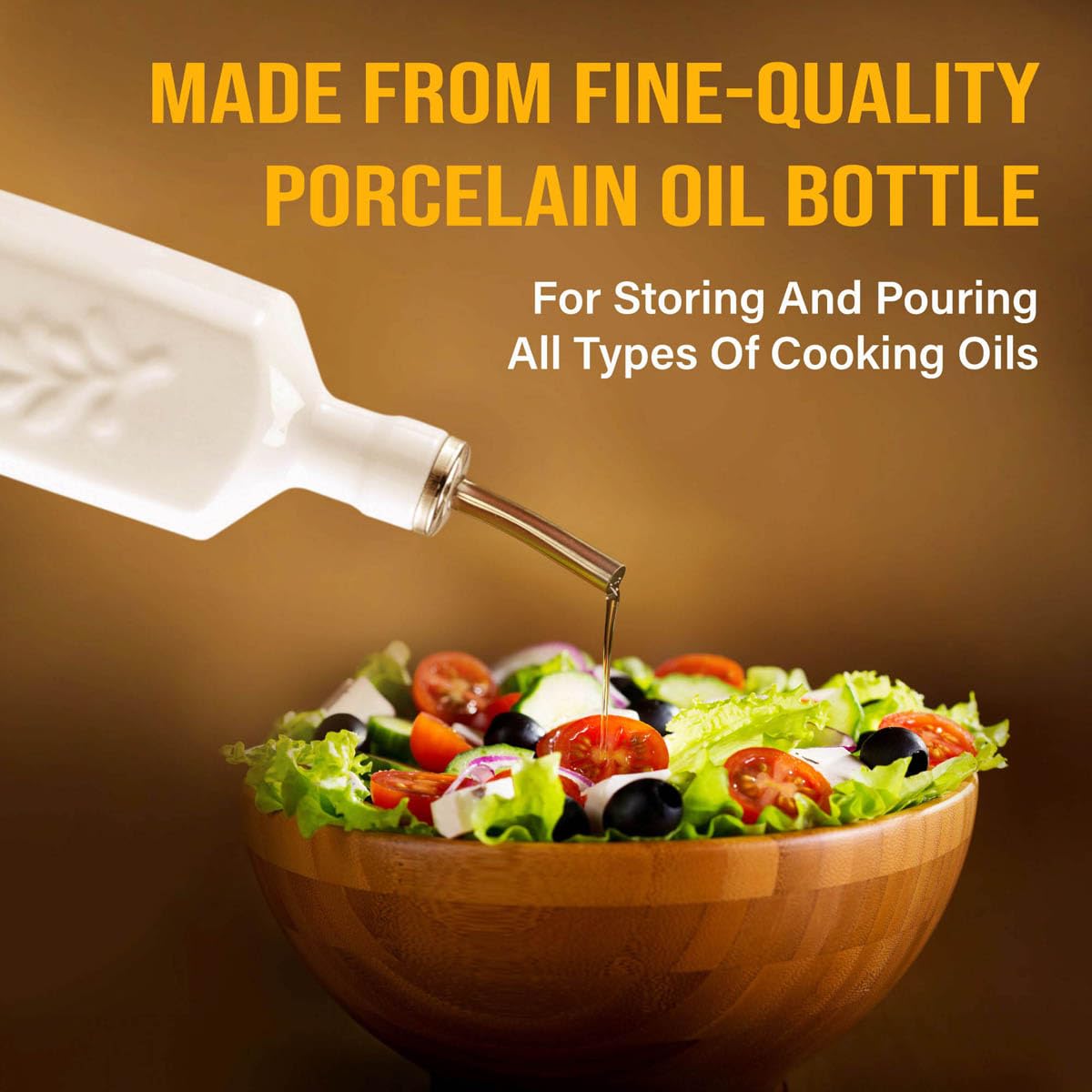 HIC Kitchen Oil Bottle, Square, Fine Porcelain, 16-Ounce Capacity - Image 4