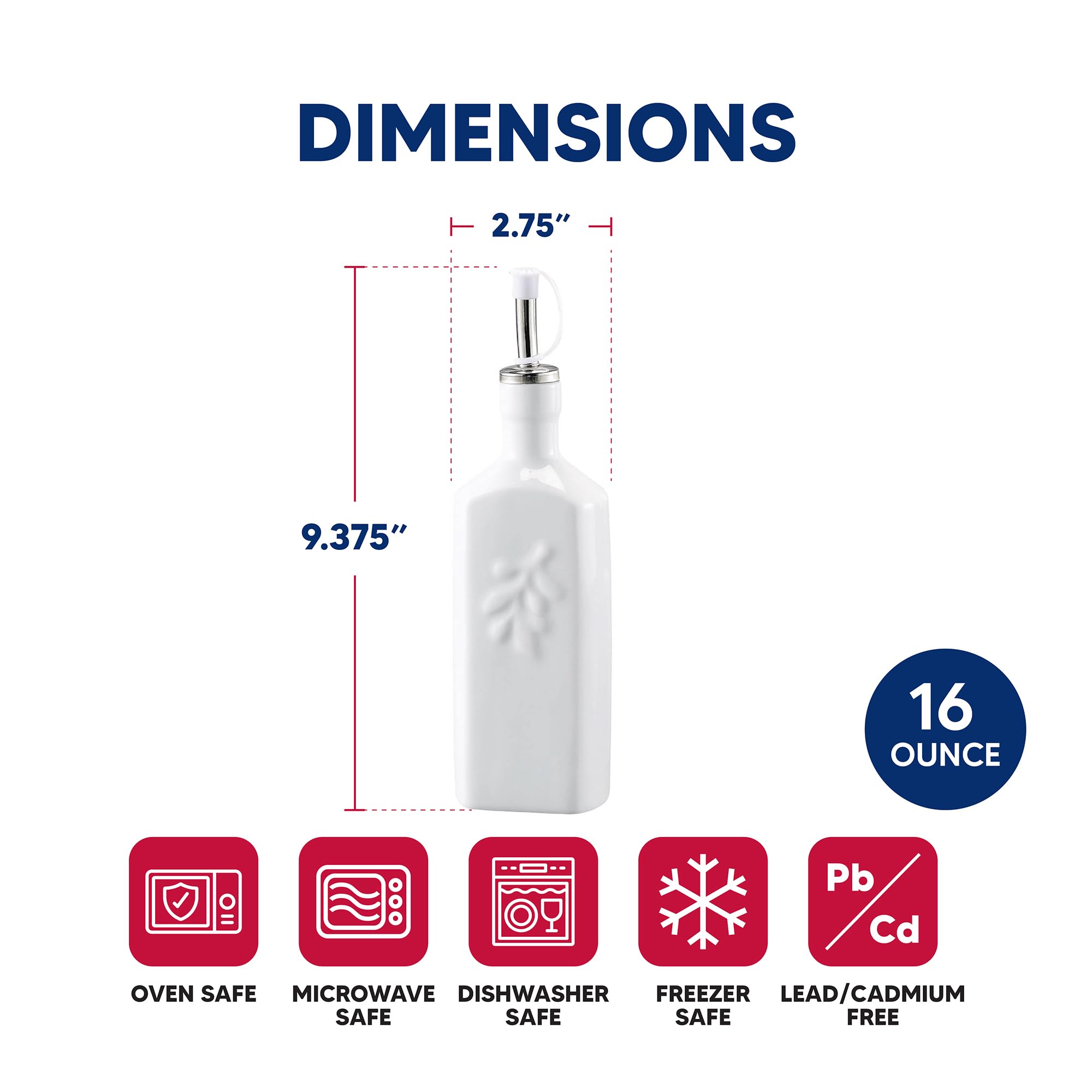 HIC Kitchen Oil Bottle, Square, Fine Porcelain, 16-Ounce Capacity - Image 5