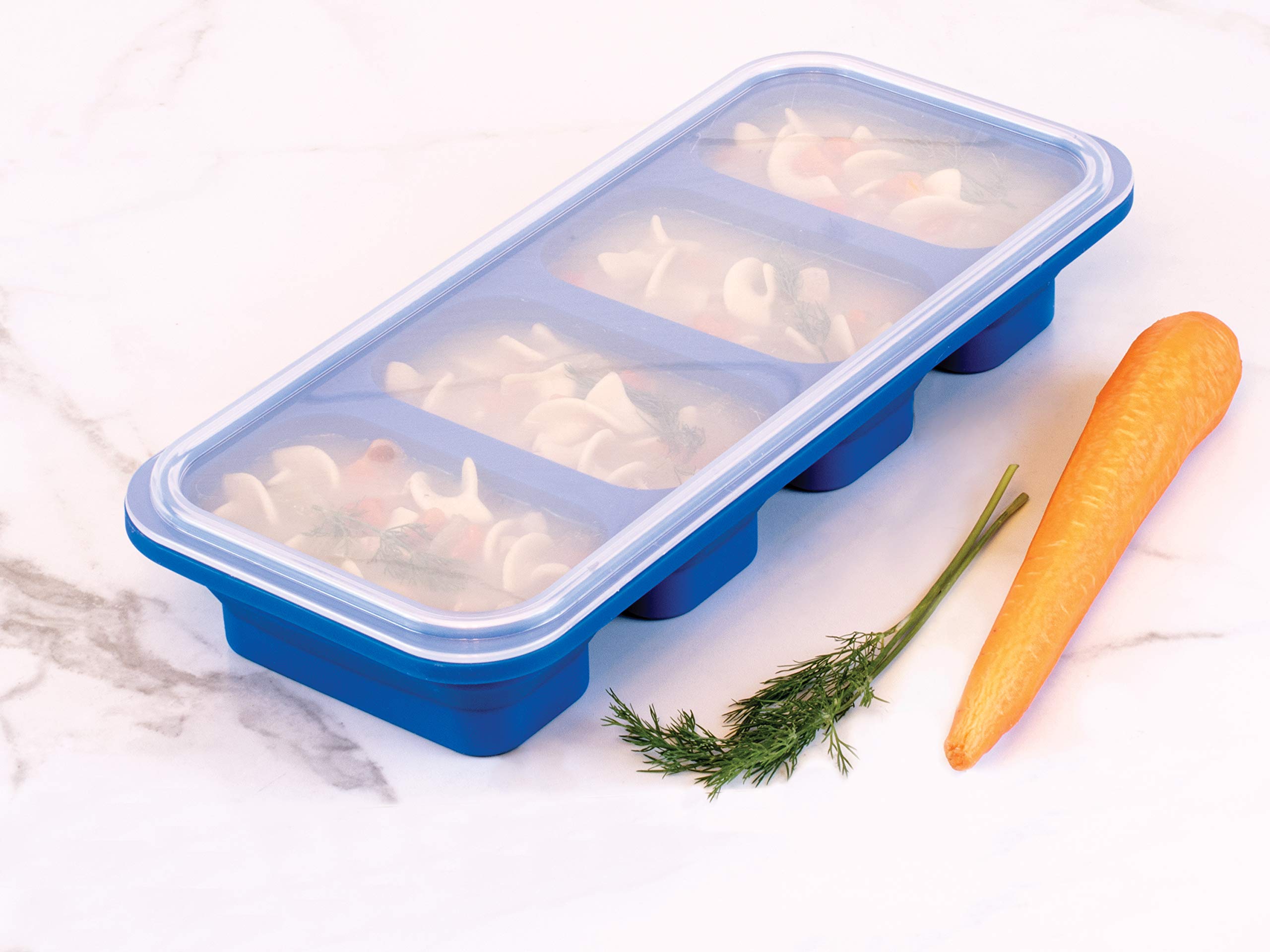 HIC Kitchen Prep-N-Freeze Portion Tray with Lid, Collapsible European-Grade Silicone, 4-Sections Hold 6-Ounces Each - Image 3