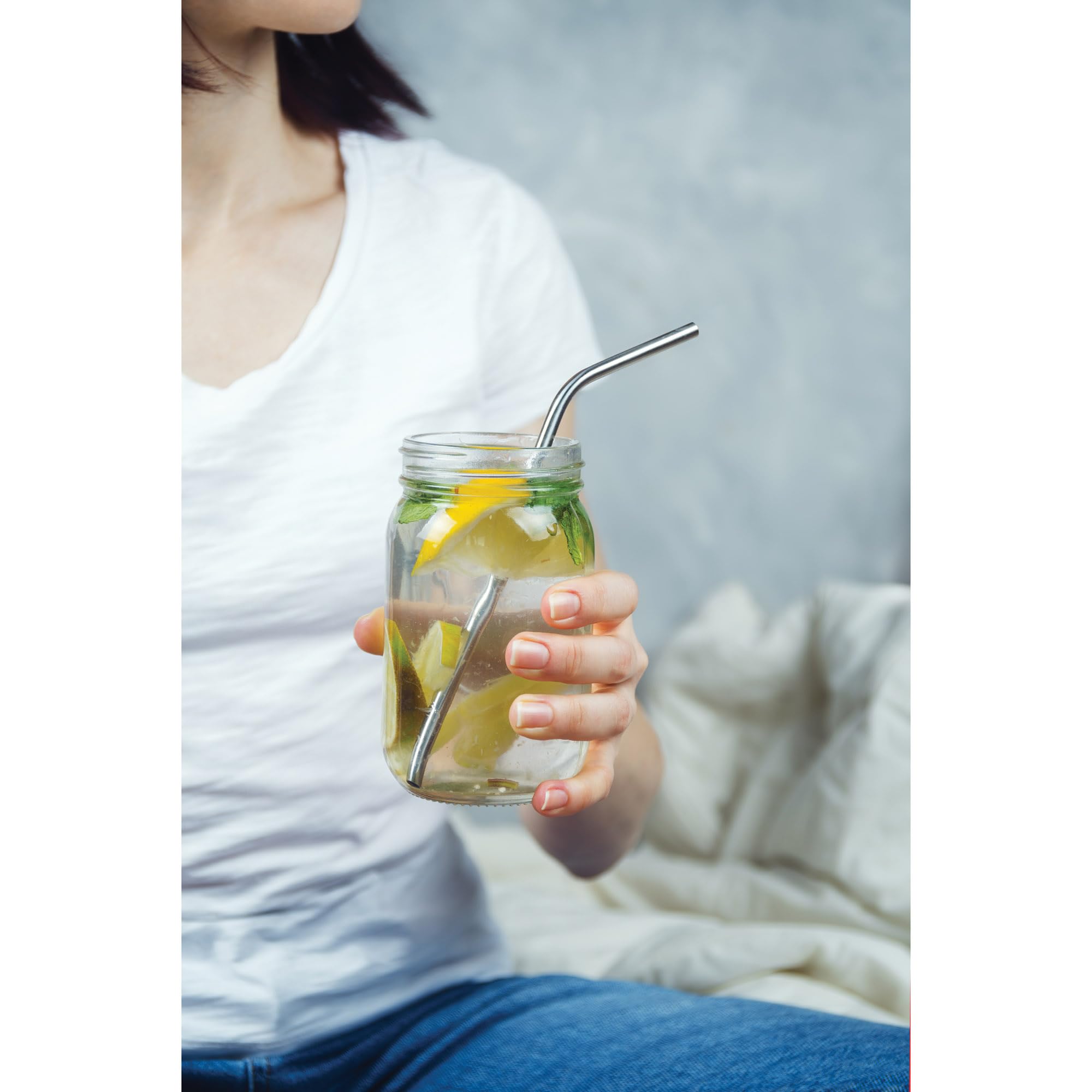 HIC Kitchen Reusable Drinking Straws, 18/8 Stainless Steel, Set of 4 Straws and 1 Cleaning Brush - Image 3