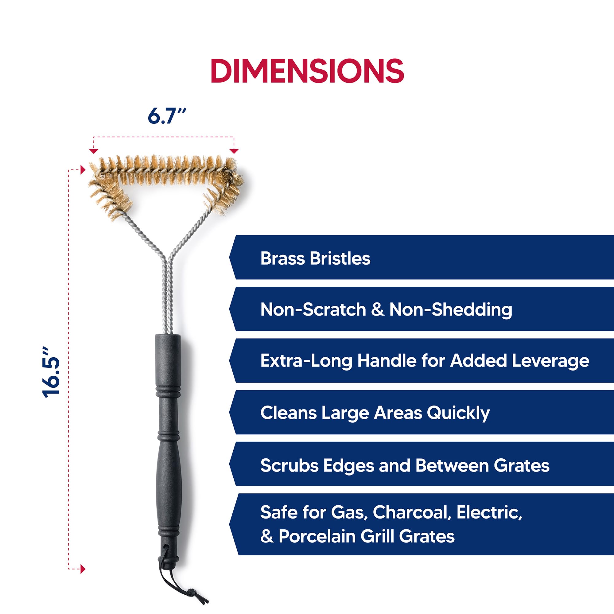 HIC Kitchen Roasting 3-Sided Grill Cleaning Brush with Non-Scratch Brass Bristles, 16.5-Inches Long - Image 5