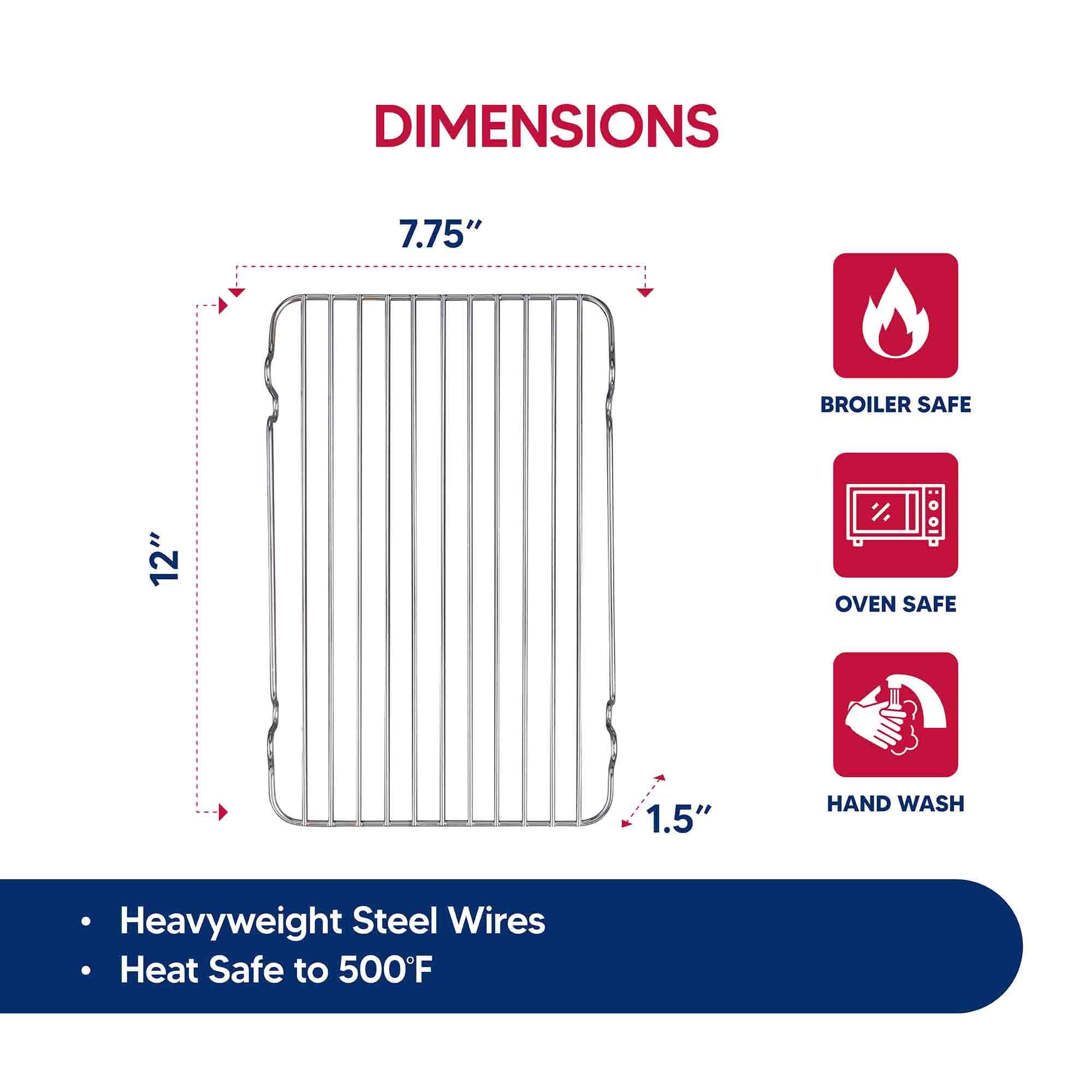 HIC Kitchen Roasting Baking Broiler Rack, Chrome-Plated Steel, Holds Smaller Food Securely, 12 x 7.75 x 1.5-Inches - Image 3