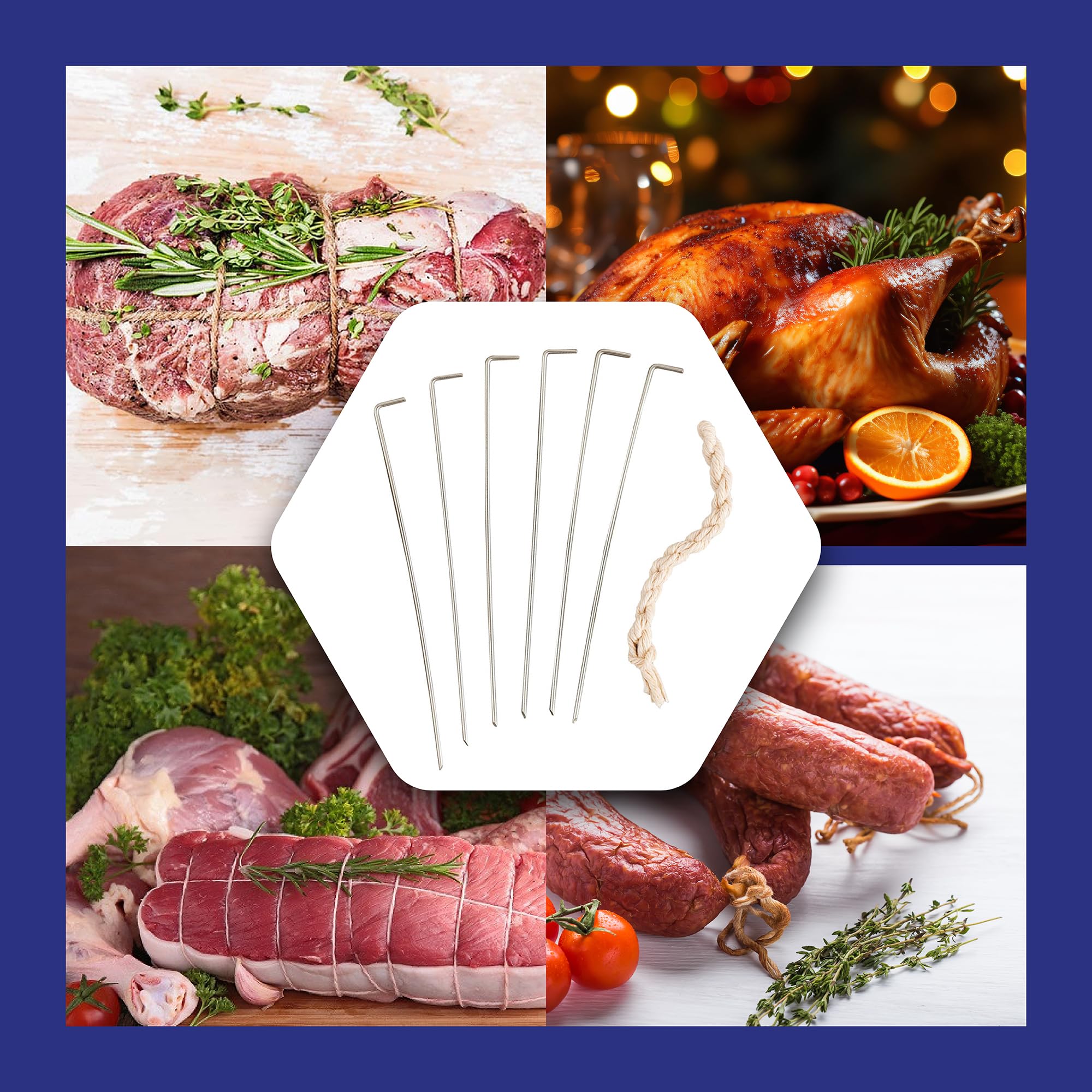 HIC Kitchen Roasting Holiday Turkey Lacer Kit, Cotton Butcher’s Twine, Reusable Stainless Steel Pins, For Trussing Rolled Or Stuffed Poultry And Meat, Set of 2 - Image 4
