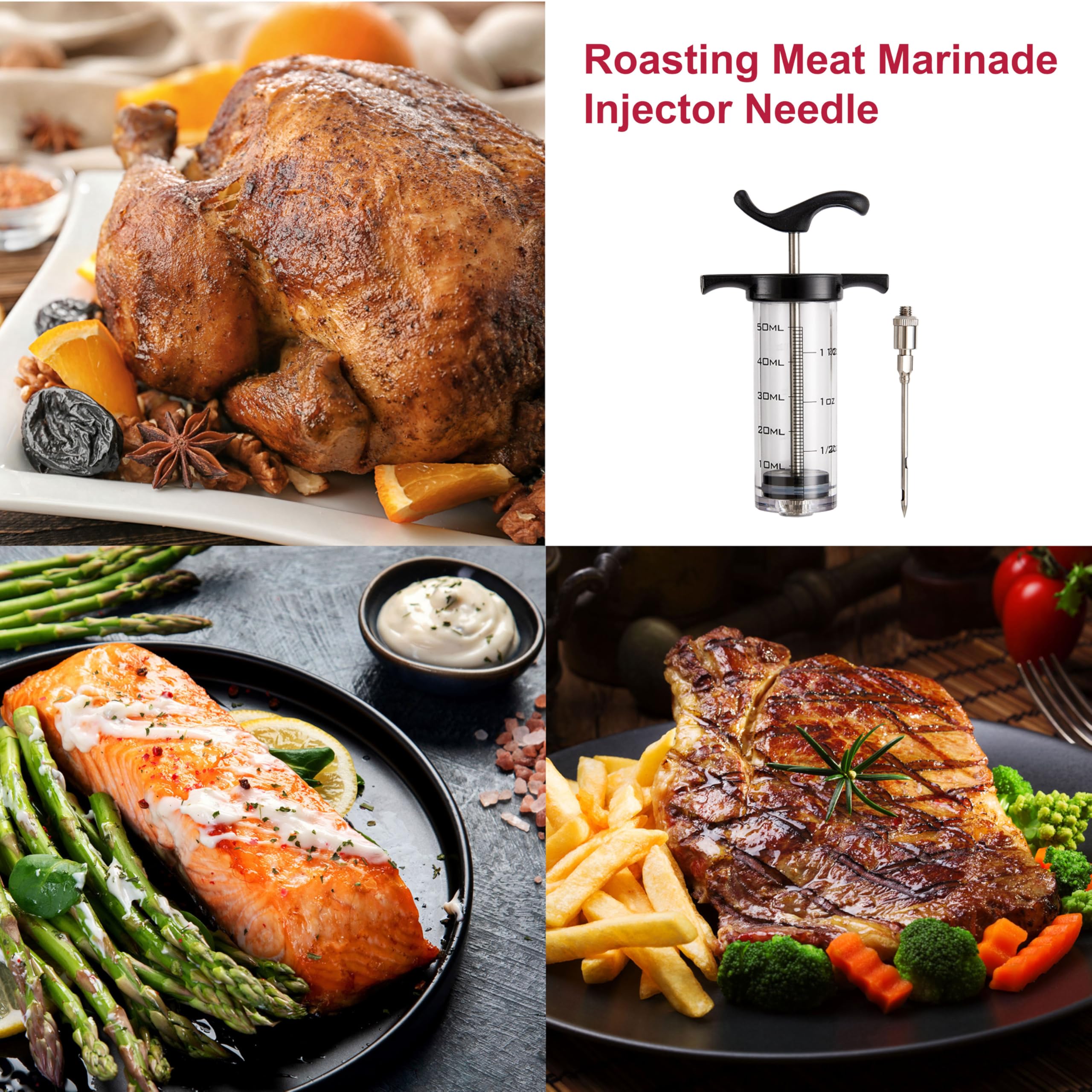 HIC Kitchen Roasting Meat Marinade Flavor Injector, 18/8 Stainless Steel Needle, Polycarbonate, 1.5-Ounce Capacity, For Juicy Tender Turkey, Chicken, Beef, Pork, Game - Image 3