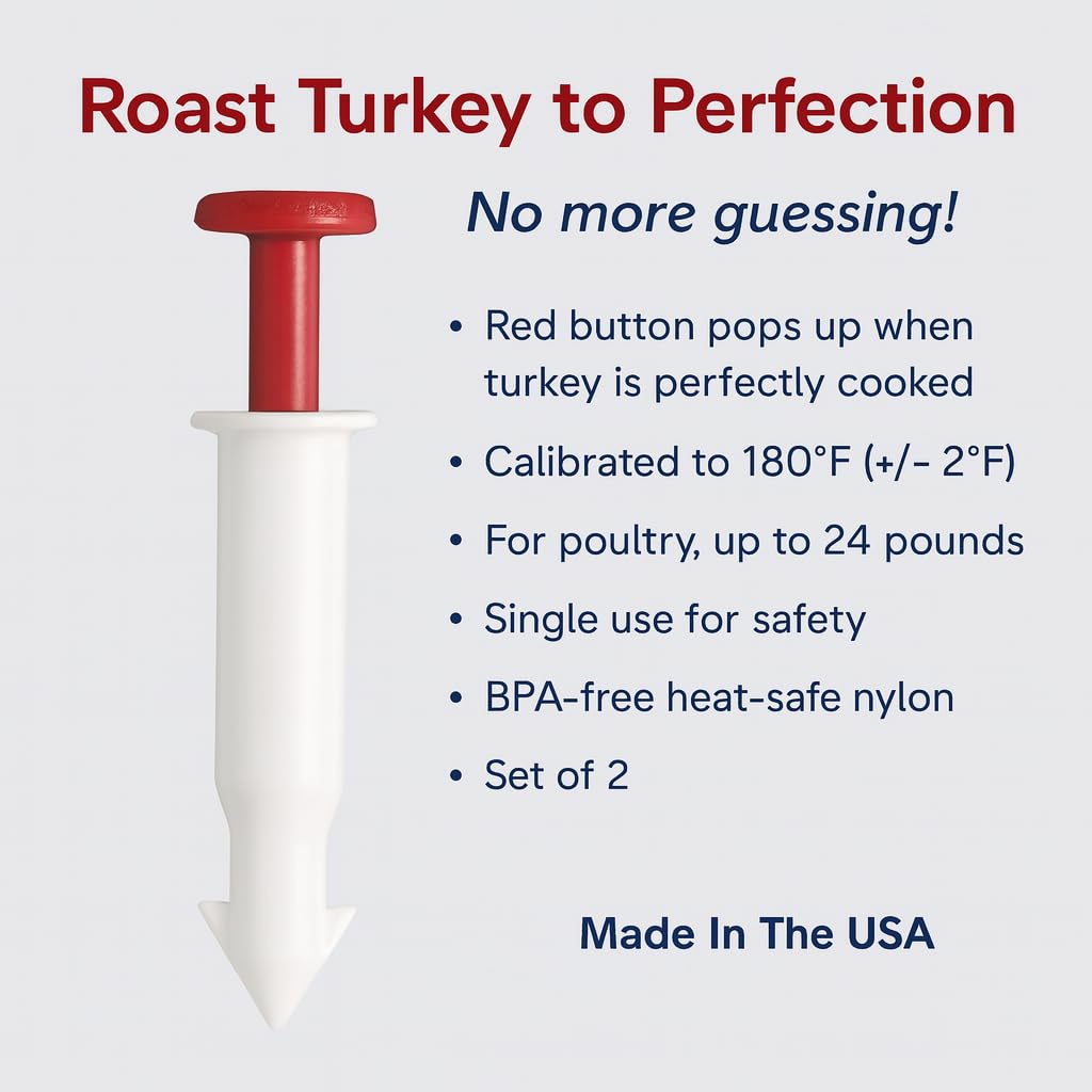 HIC Kitchen Roasting Pop-Up Timer, Calibrated to 180-Degrees Fahrenheit for Perfect Turkey, Stress-Free Thanksgiving & Holiday Roasting, Made in America, BPA Free, Set of 2 - Image 3