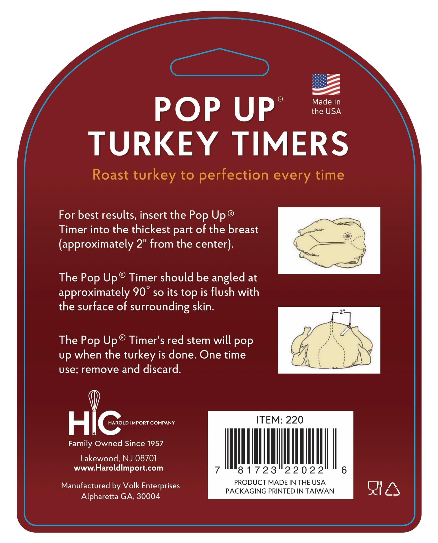 HIC Kitchen Roasting Pop-Up Timer, Calibrated to 180-Degrees Fahrenheit for Perfect Turkey, Stress-Free Thanksgiving & Holiday Roasting, Made in America, BPA Free, Set of 2 - Image 6
