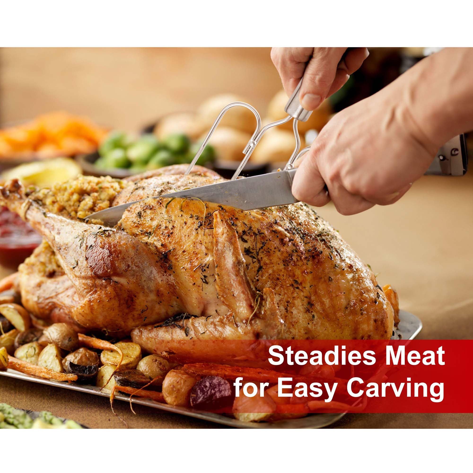 HIC Kitchen Roasting Turkey Lifter Forks, Stainless Steel, Lifts Up To 20-Pounds, Safe Carving And Stress-Free Serving, Set of 2 - Image 3