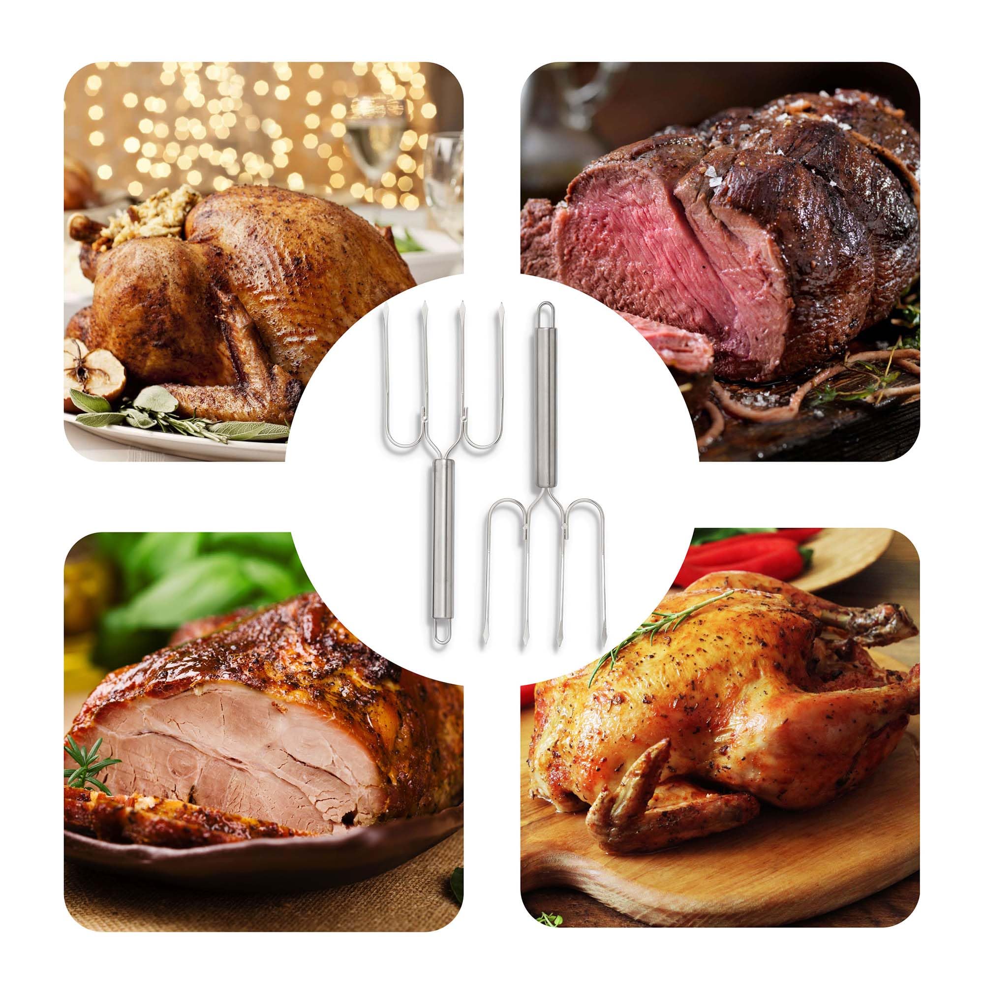 HIC Kitchen Roasting Turkey Lifter Forks, Stainless Steel, Lifts Up To 20-Pounds, Safe Carving And Stress-Free Serving, Set of 2 - Image 5