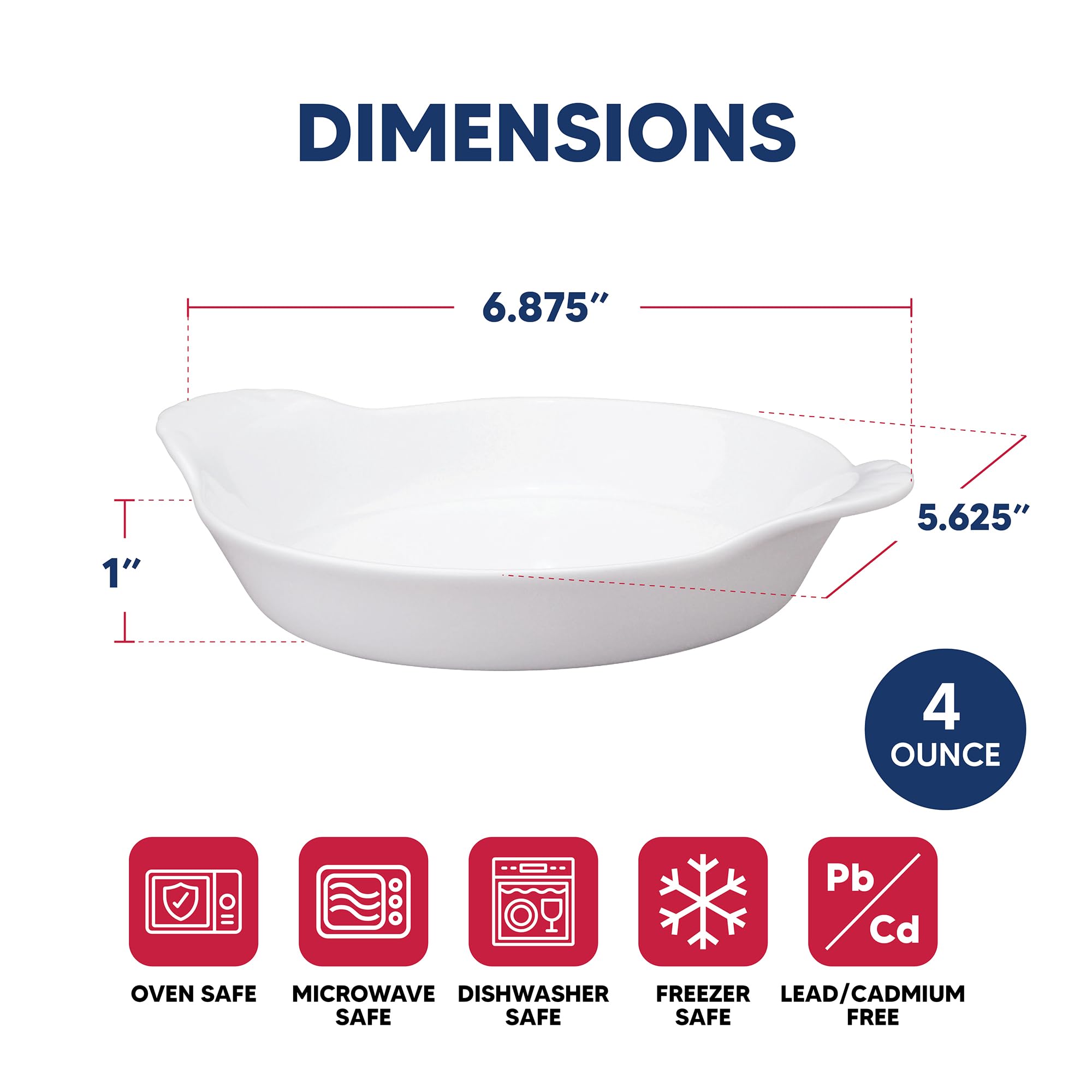 HIC Kitchen Round Au Gratin Baking Dish Set, Fine Porcelain, 4-Ounce, Set of 6 - Image 5