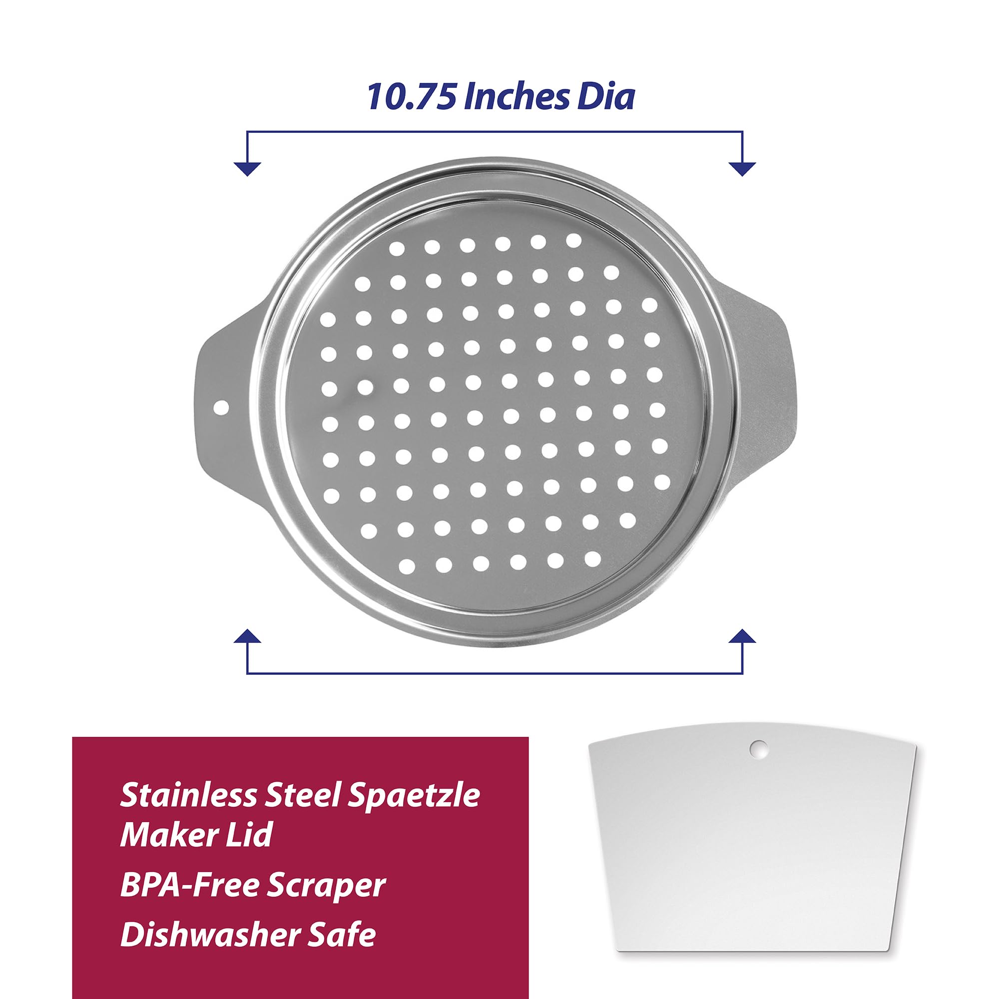 HIC Kitchen Spaetzle Noodle Dumpling Maker Lid with Scraper, Fits up to 10.5-Inch Pots - Image 3