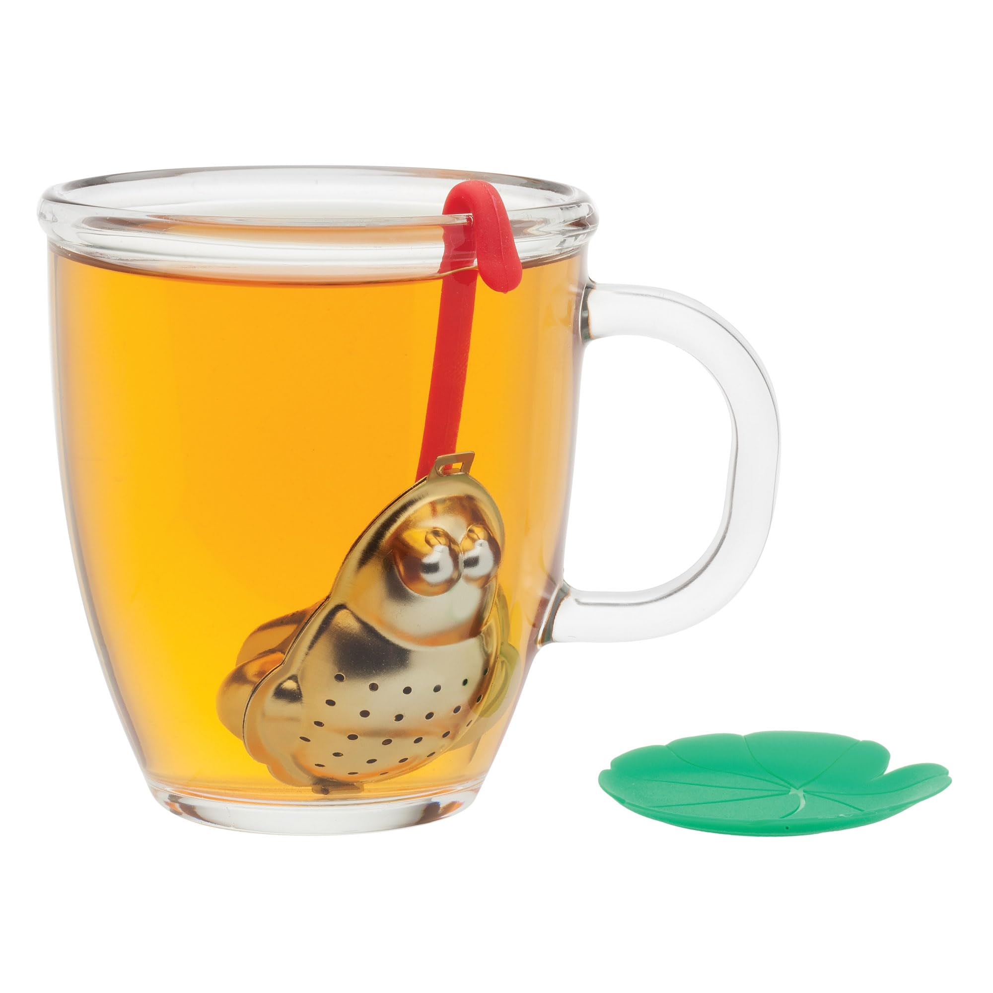 HIC Kitchen Tea Infuser with Drip Tray, Frog and Lily Pad, 18/8 Stainless Steel and Plastic - Image 3