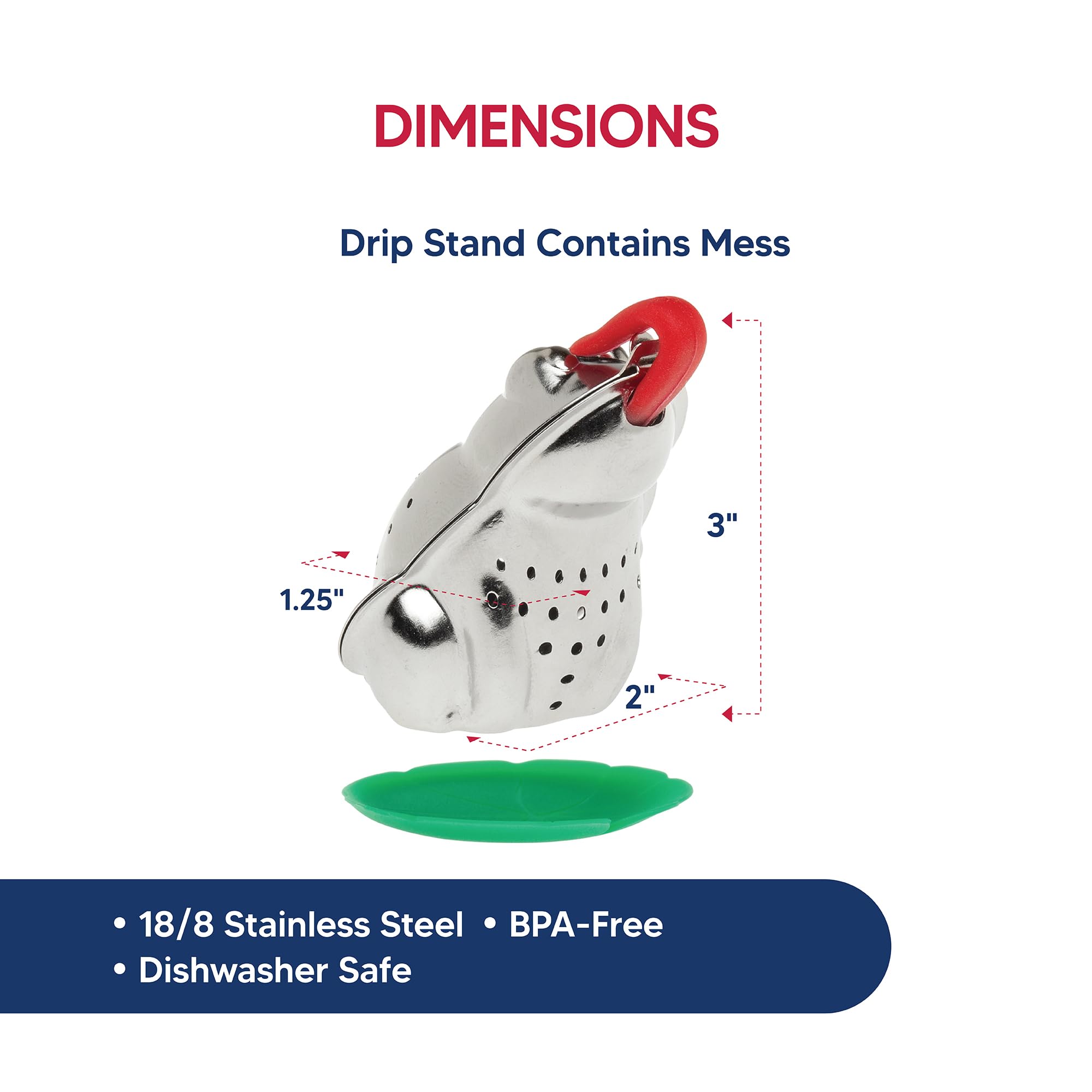 HIC Kitchen Tea Infuser with Drip Tray, Frog and Lily Pad, 18/8 Stainless Steel and Plastic - Image 6