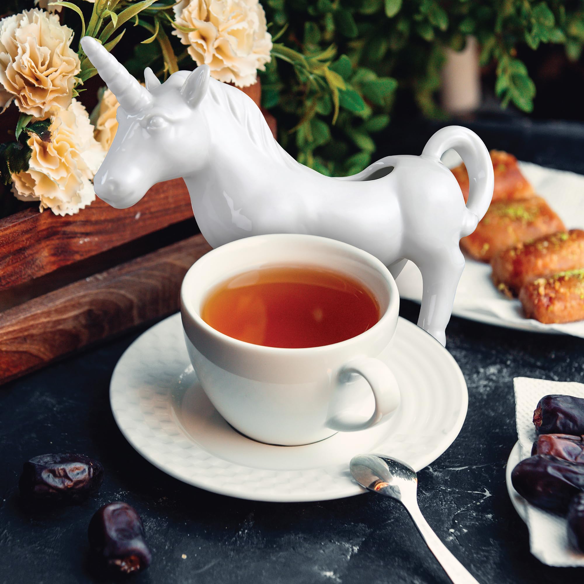 HIC Kitchen Unicorn Creamer With Handle, Fine Porcelain, 4-Ounce, For Serving Milk, Cream, Syrup, Dressings, And Sauces - Image 4