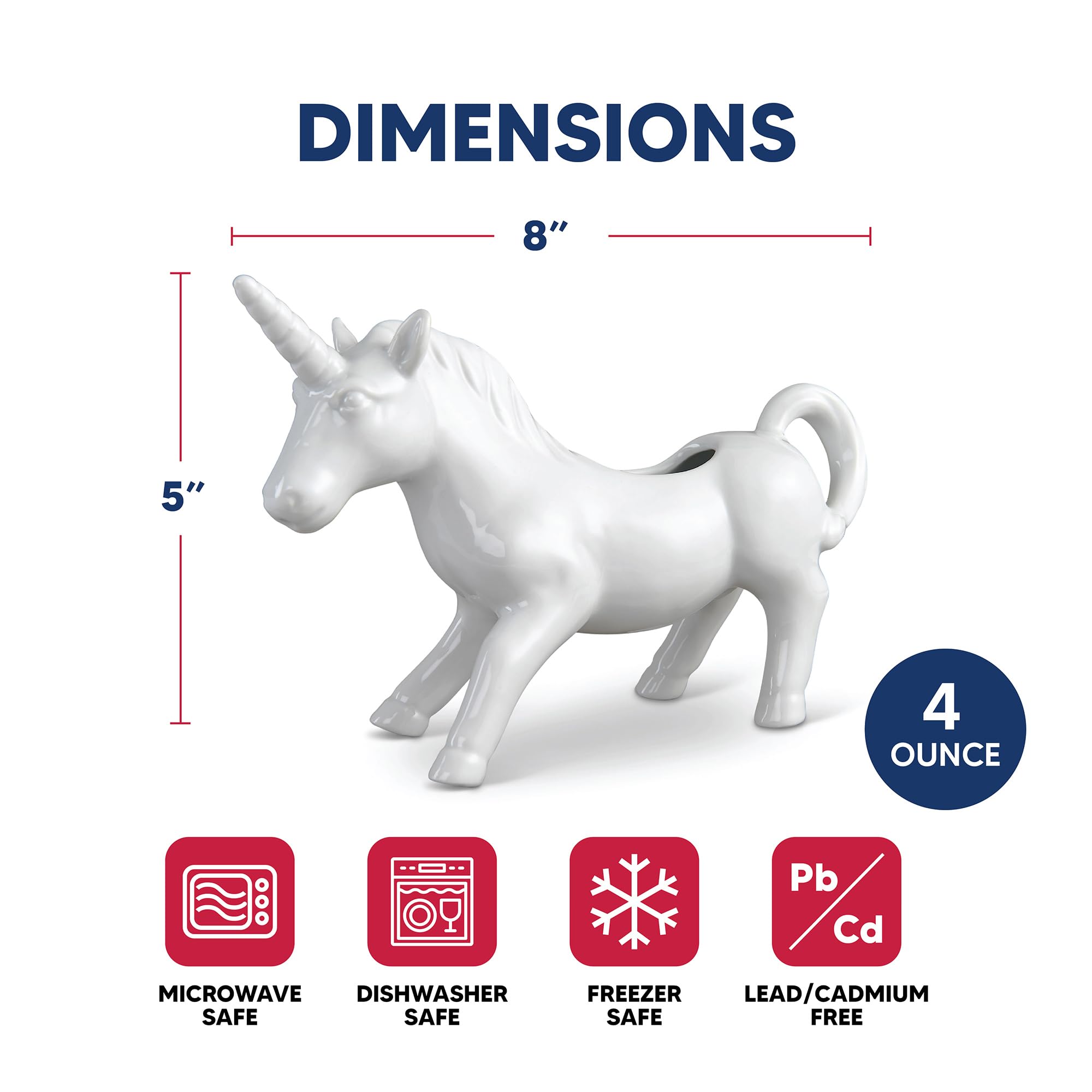 HIC Kitchen Unicorn Creamer With Handle, Fine Porcelain, 4-Ounce, For Serving Milk, Cream, Syrup, Dressings, And Sauces - Image 5